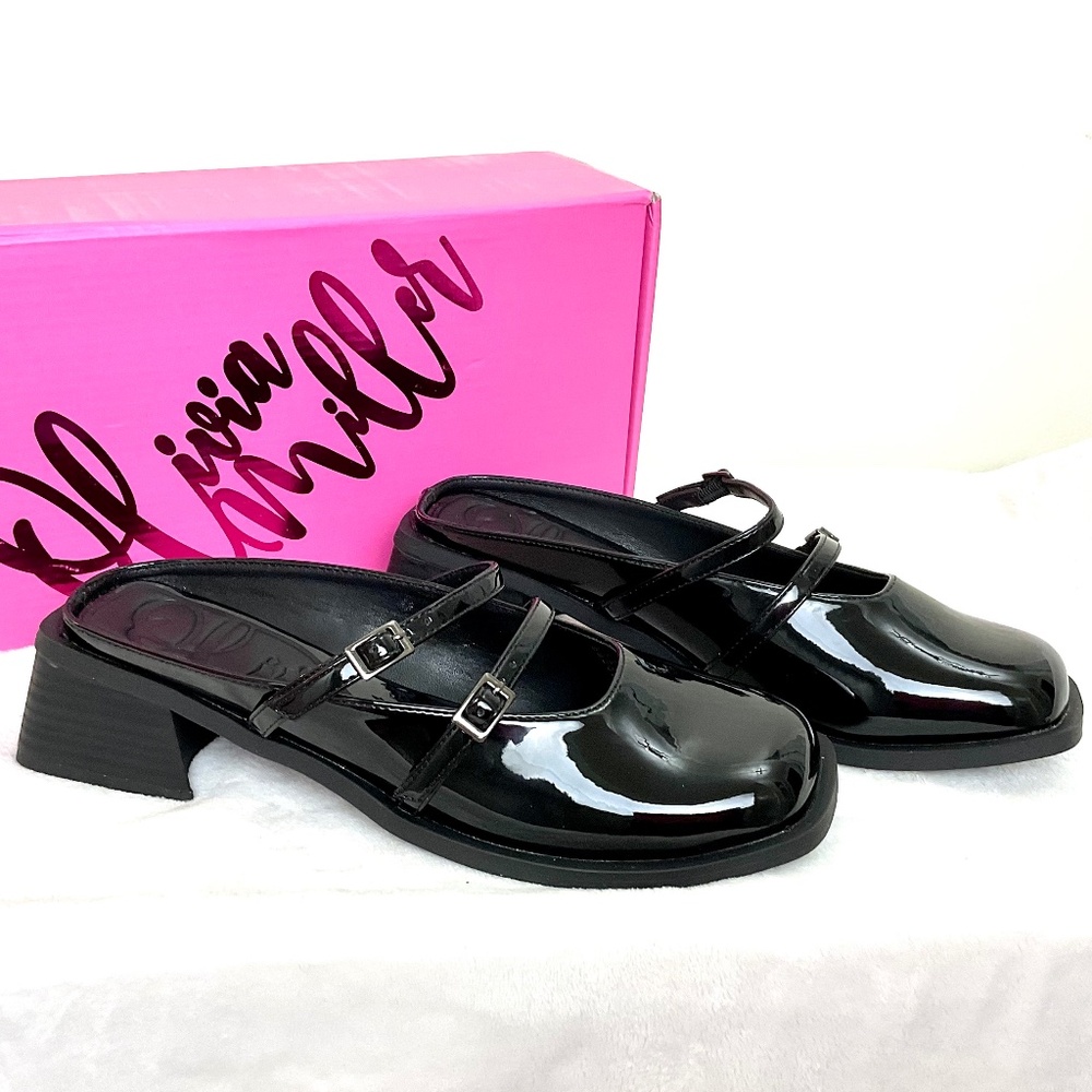 OLIVIA MILLER AQUARIUS BLACK LOW HEEL SQUARE TOE MARY JANE SLIP ON SZ 11
